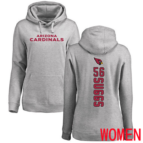 Arizona Cardinals Ash Women Terrell Suggs Backer NFL Football #56 Pullover Hoodie Sweatshirts->women nfl jersey->Women Jersey